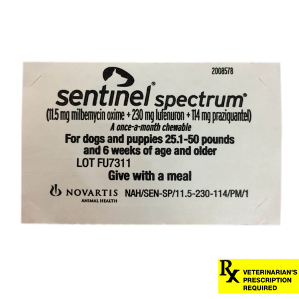 rx sentinel spectrum chews 26-50lbs x 1 tablet