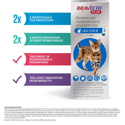 Rx Bravecto Plus Topical Cat 6.2-13.8lbs x 1 tube