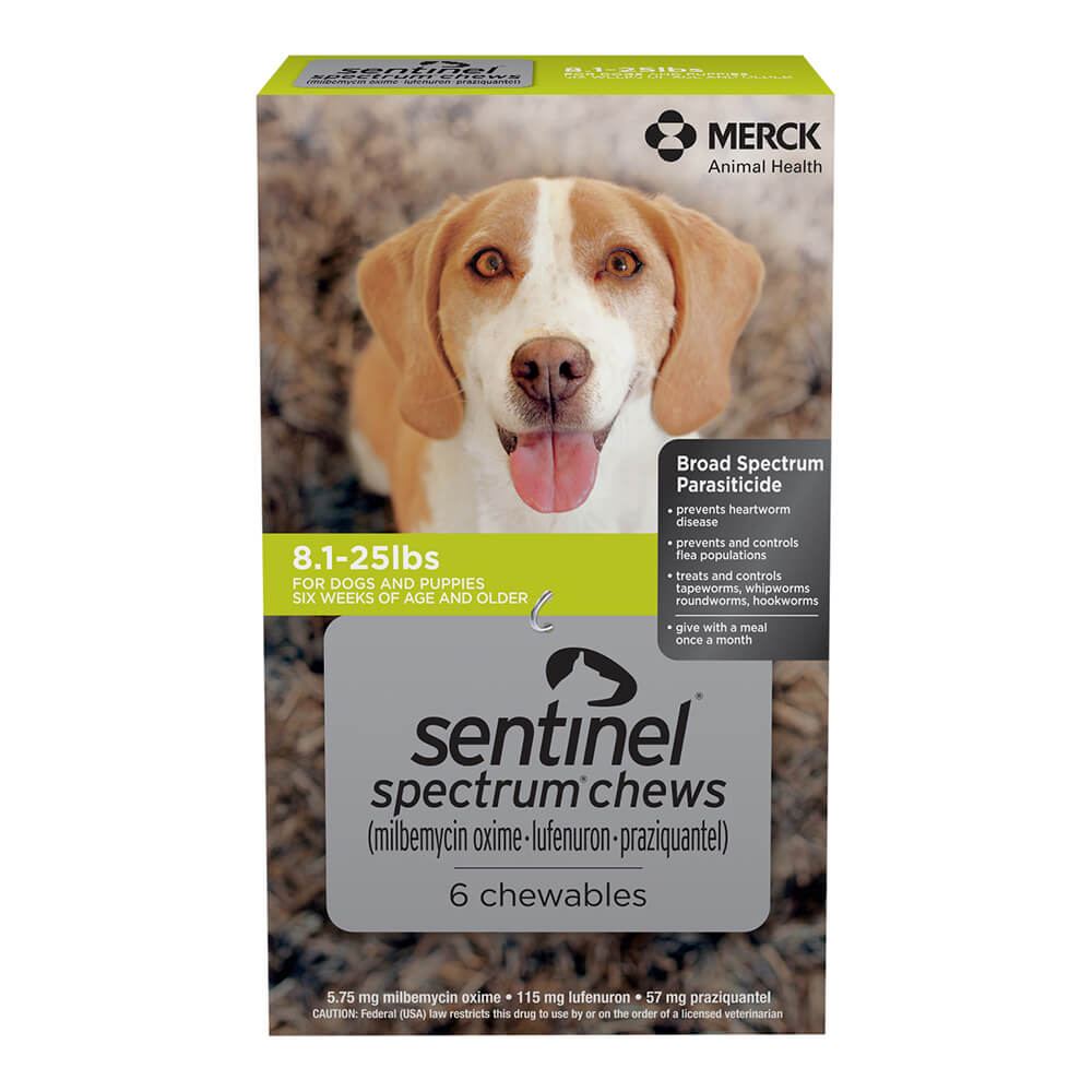 rx sentinel spectrum 8-25lbs (green) x 6 tablets