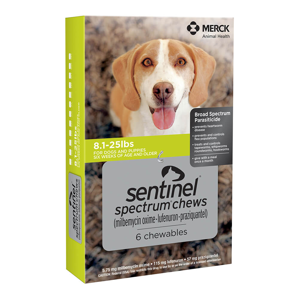 rx sentinel spectrum 8-25lbs (green) x 6 tablets