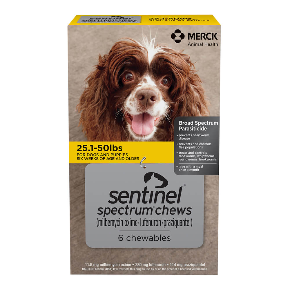 rx sentinel spectrum 26-50lbs (yellow) x 6 tablets