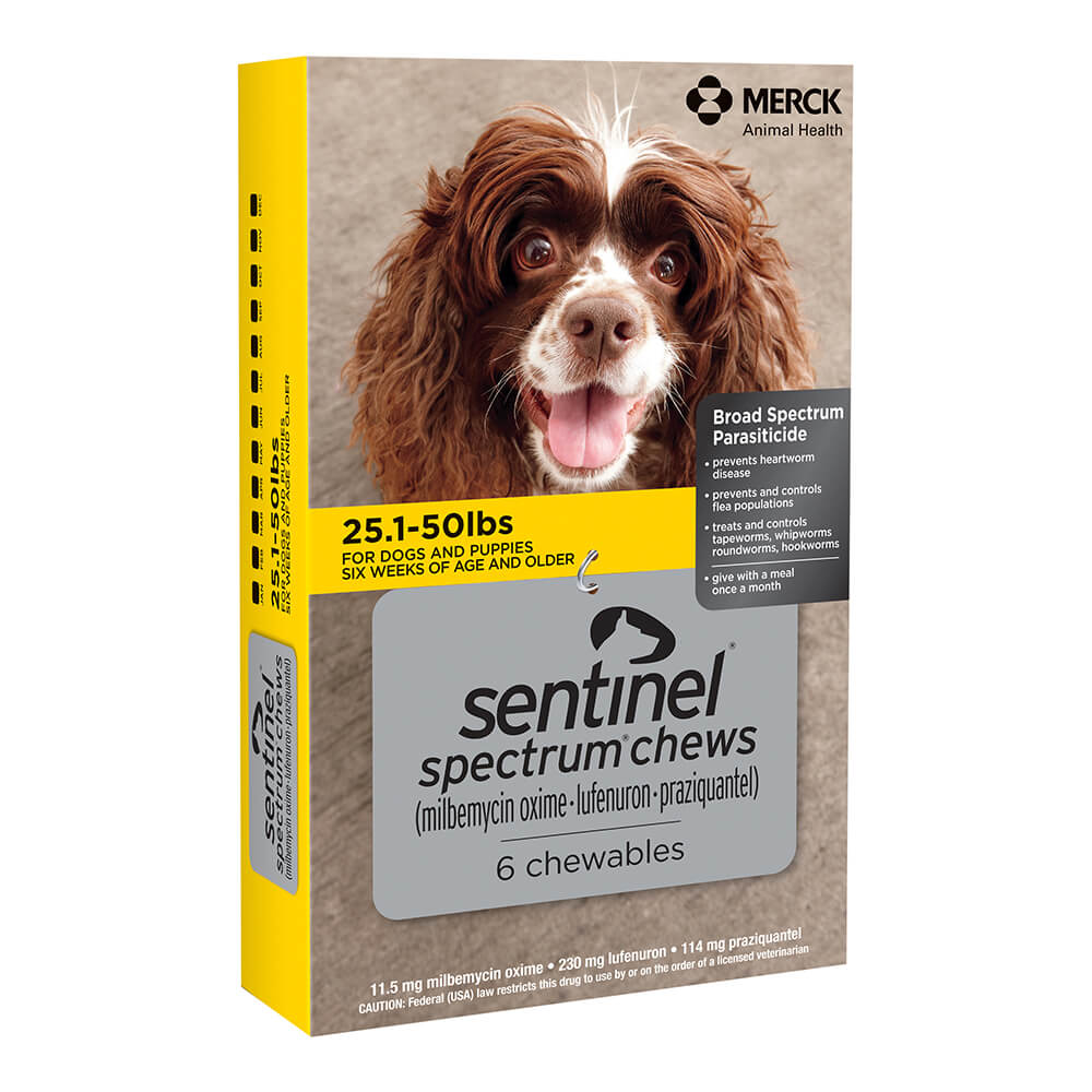 rx sentinel spectrum 26-50lbs (yellow) x 6 tablets