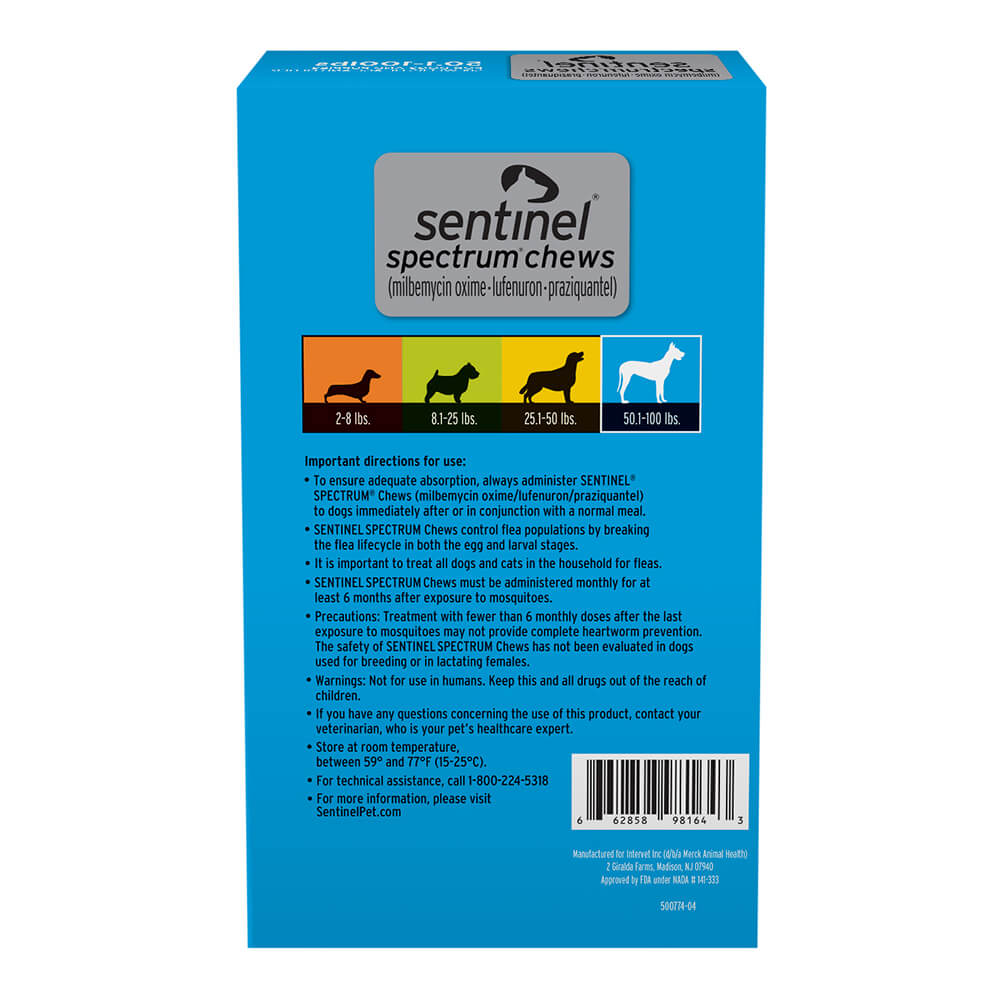 rx sentinel spectrum 51-100lbs (blue) x 6 tablets