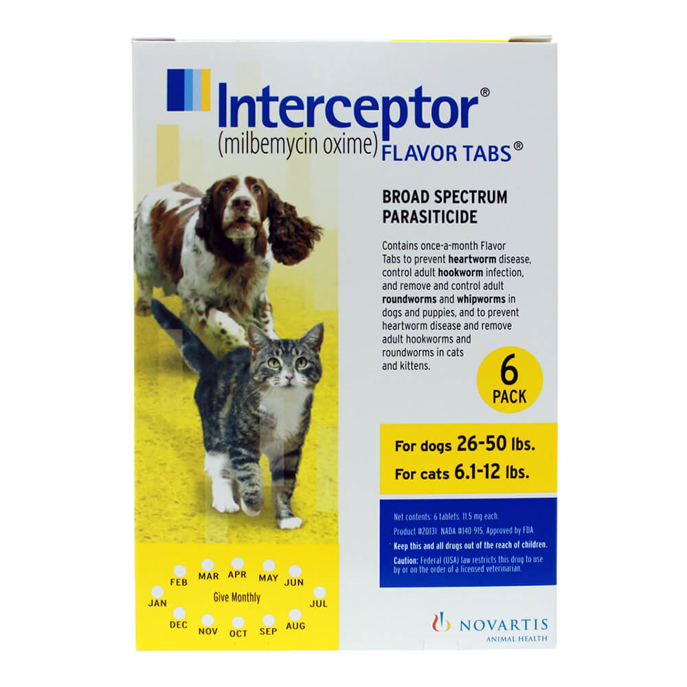 rx interceptor 26-50lbs dog/6.1-12lbs cat x 6 tablets