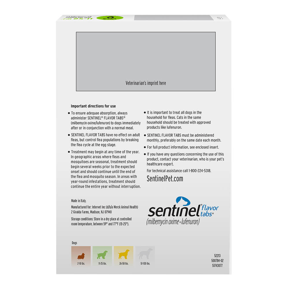 rx sentinel flavor tabs 11-25lbs x 6 tablets