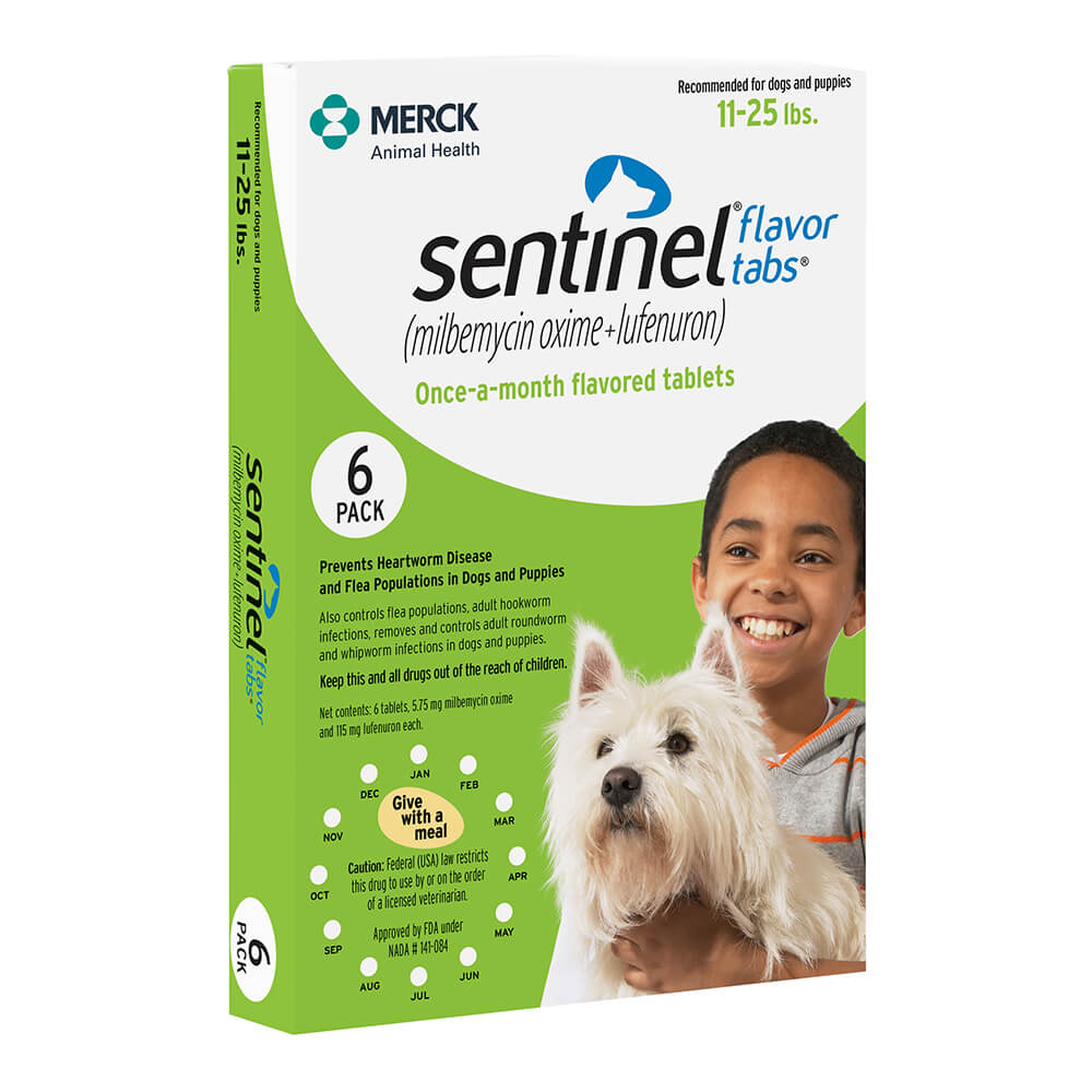 rx sentinel flavor tabs 11-25lbs x 6 tablets