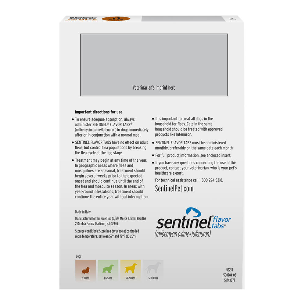 rx sentinel flavor tabs 2-10lbs x 6 tablets