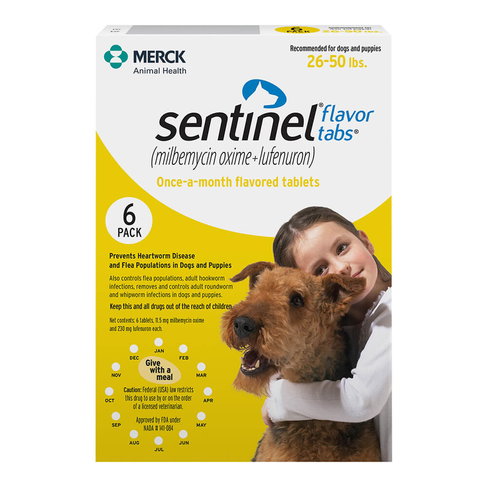 rx sentinel flavor tabs 26-50lbs x 6 tablets