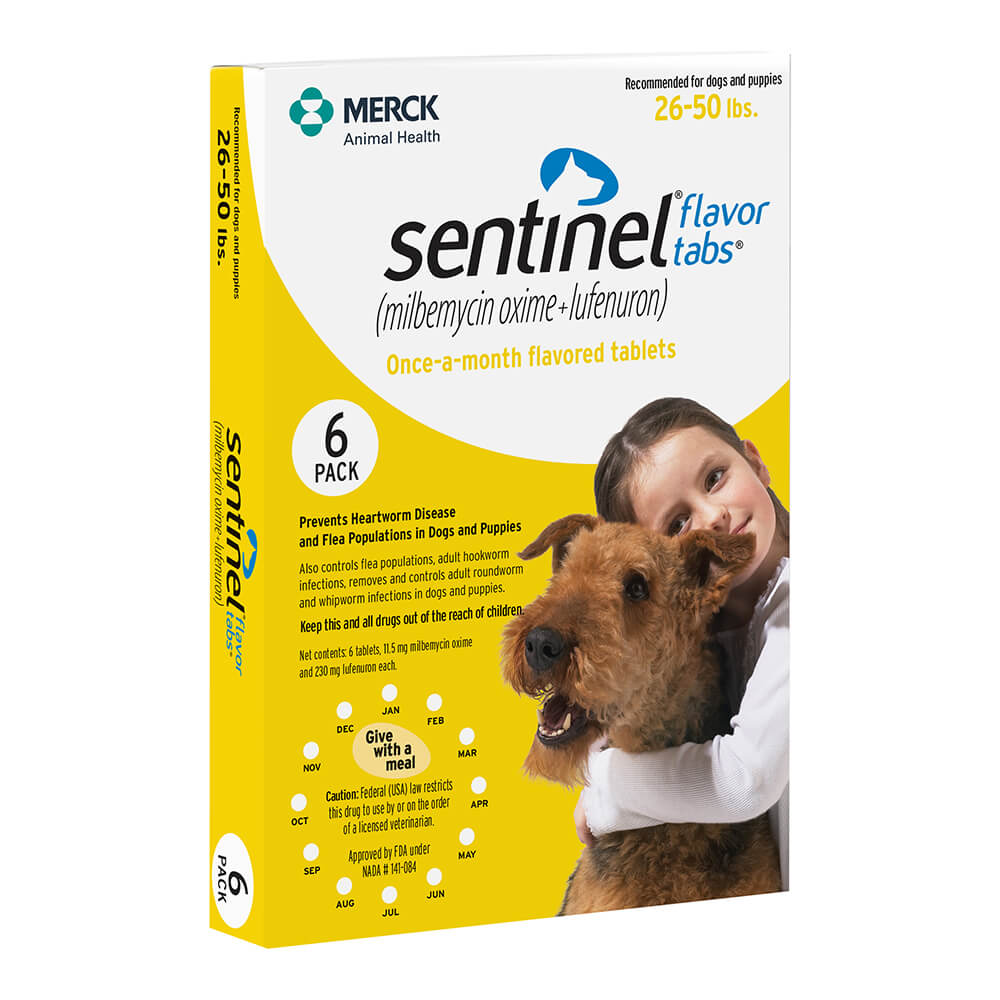rx sentinel flavor tabs 26-50lbs x 6 tablets