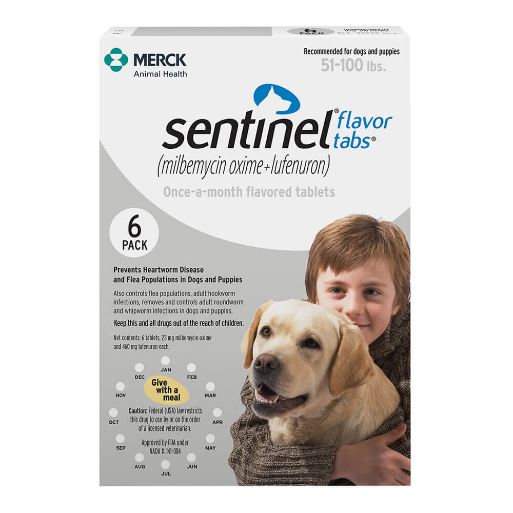 rx sentinel flavor tabs 51-100lbs x 6 tablets