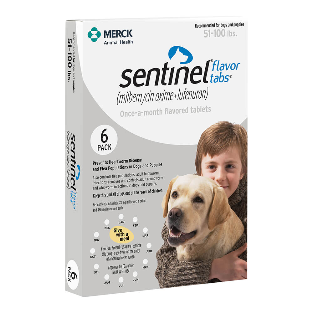rx sentinel flavor tabs 51-100lbs x 6 tablets