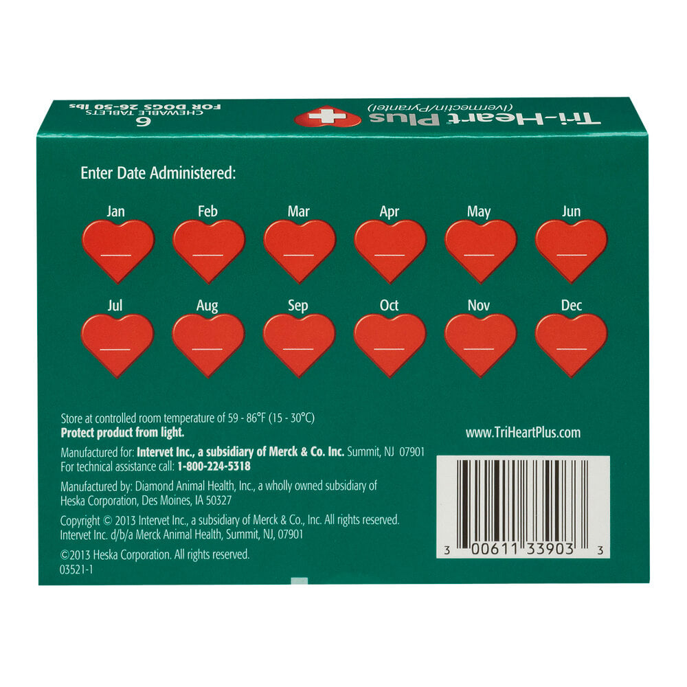 rx tri-heart plus 26-50lbs (green) x 6 tablets