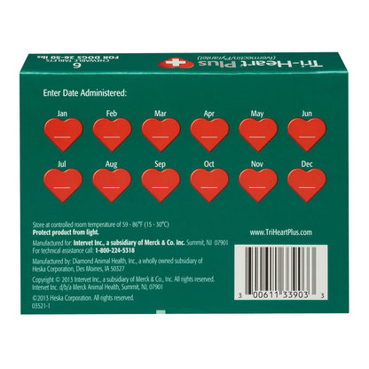 Rx Tri-Heart Plus 26-50lbs (green) x 6 tablets
