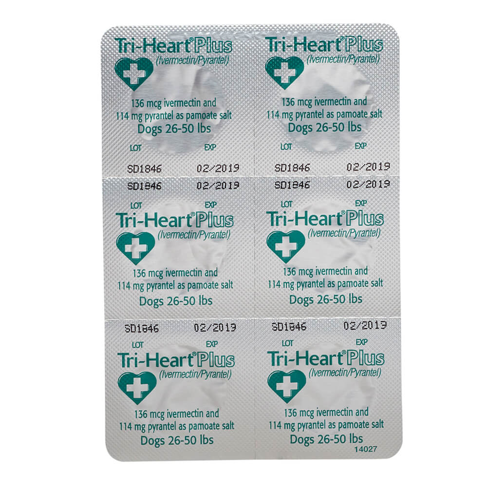 rx tri-heart plus 26-50lbs (green) x 6 tablets