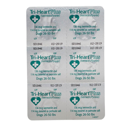 Rx Tri-Heart Plus 26-50lbs (green) x 6 tablets