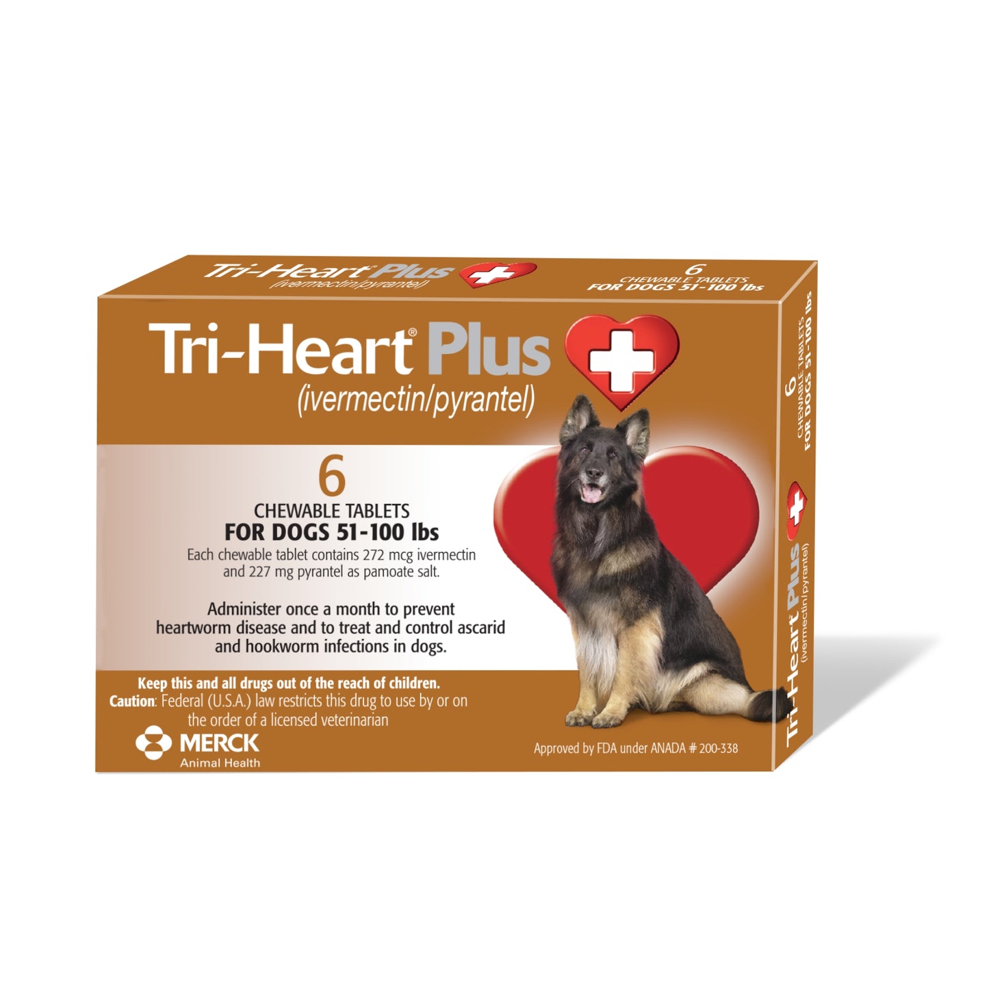 rx tri-heart plus 51-100lbs (brown) x 6 tablets