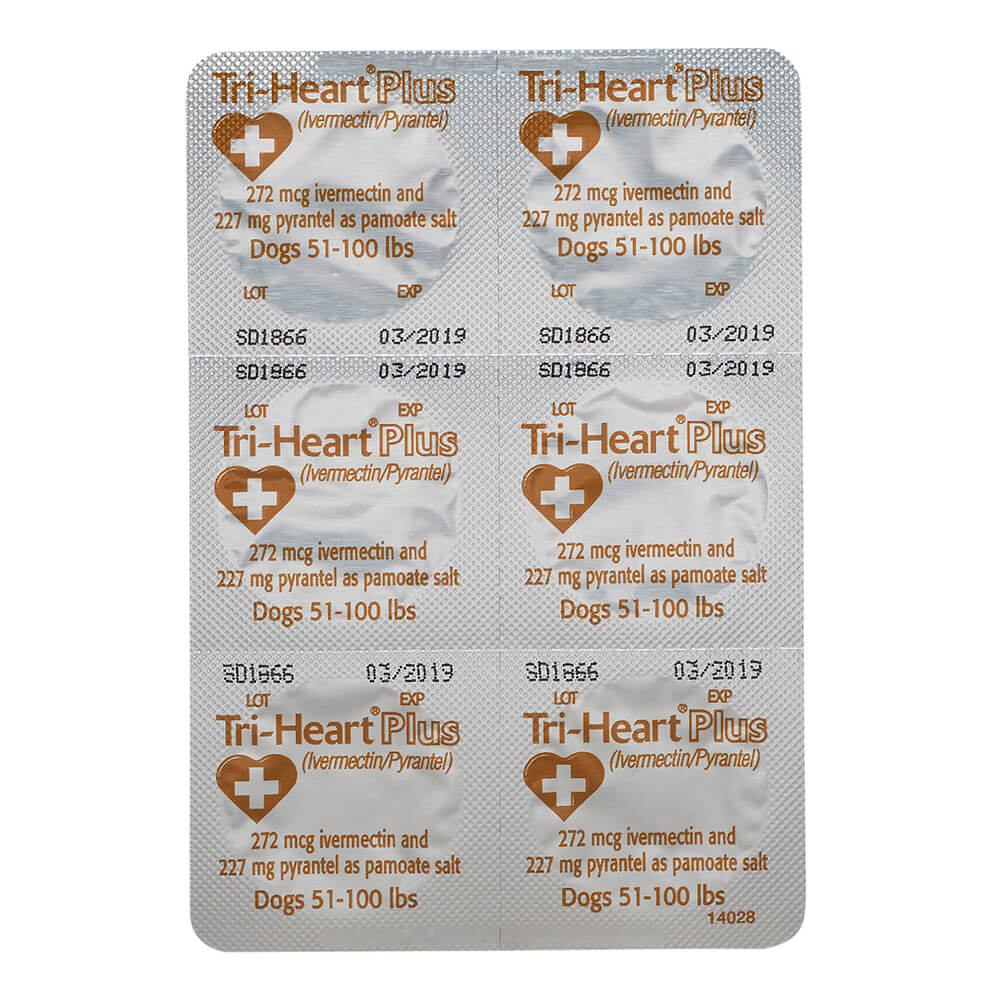 rx tri-heart plus 51-100lbs (brown) x 6 tablets