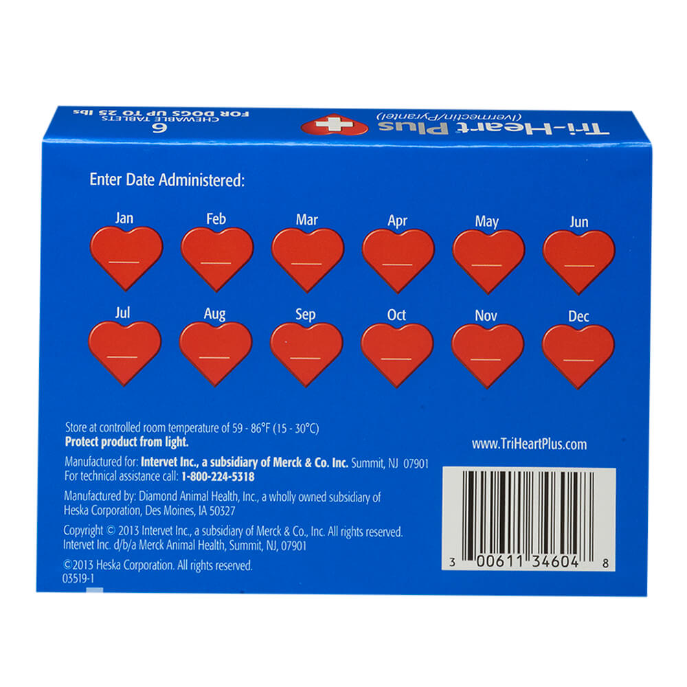 rx tri-heart plus 0-25lbs (blue) x 6 tablets