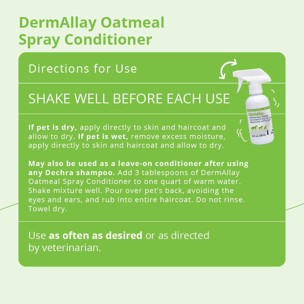 dermallay oatmeal spray conditoner for dogs, cats, & horses, 8 oz
