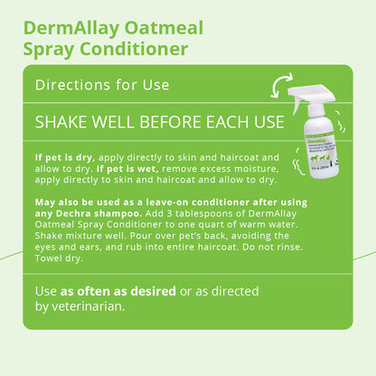 Dermallay Oatmeal Spray Conditoner for Dogs, Cats, & Horses, 8 oz