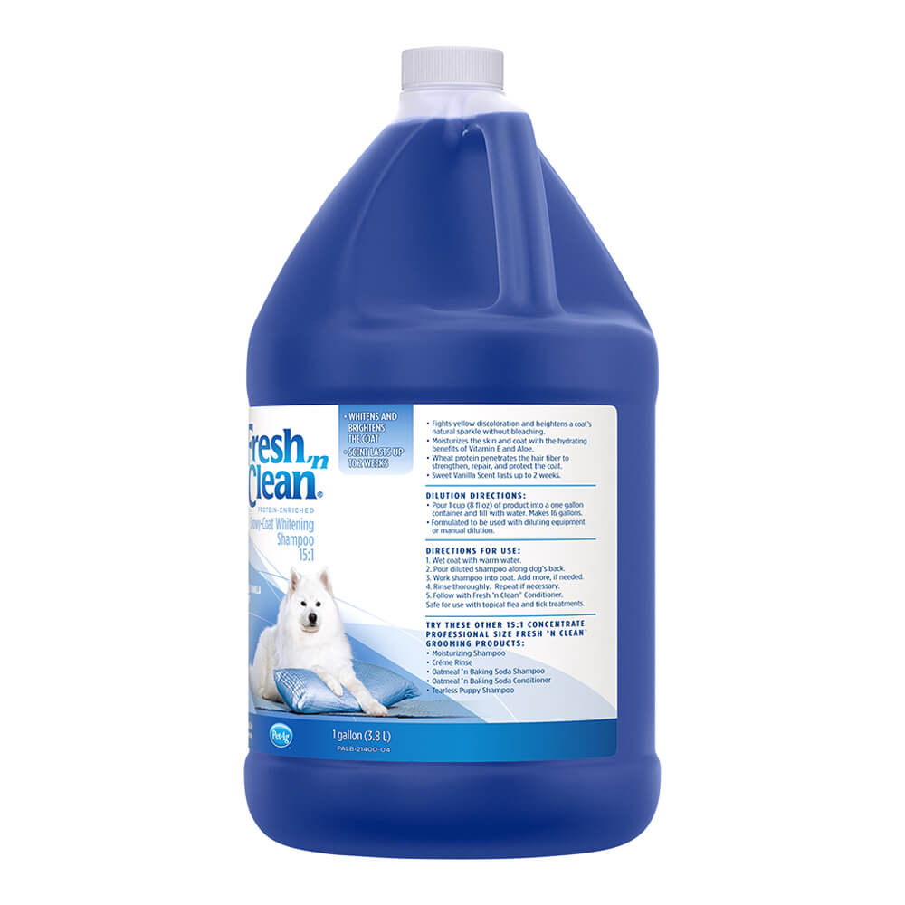 fresh `n clean snowy-coat whitening shampoo  sweet vanilla  1 gallon