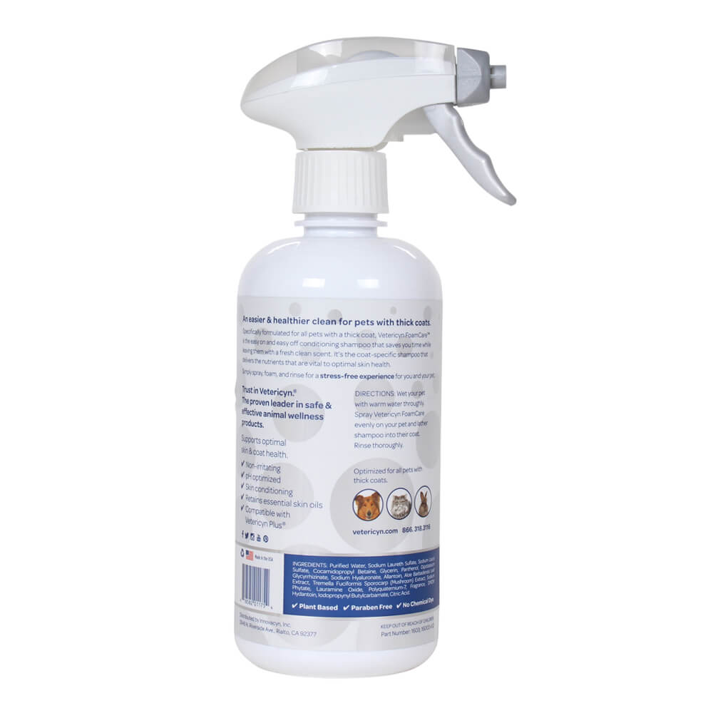 vetericyn foamcare high density thick coats shampoo spray  16 oz