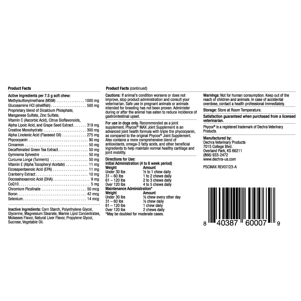 phycox max joint supplement soft chews, 90 ct