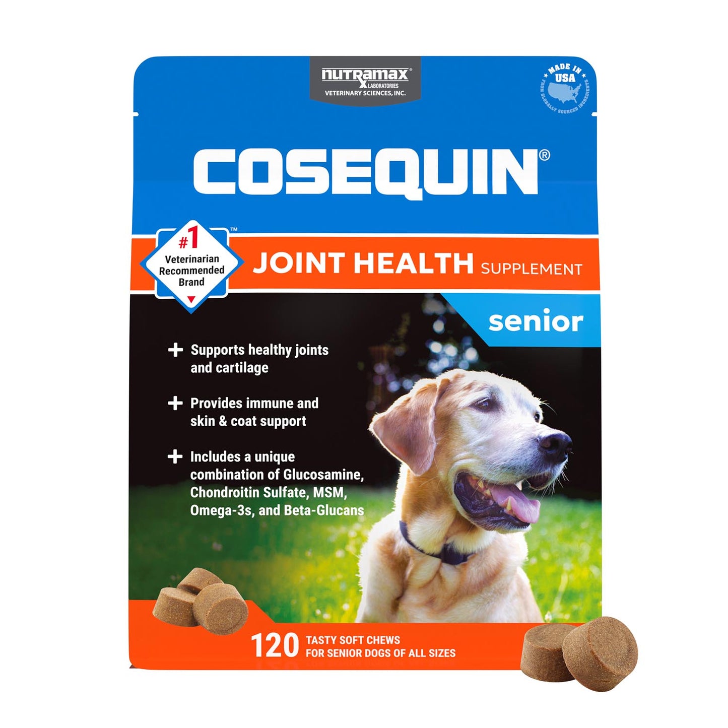 nutramax cosequin senior joint health supplement for senior dogs, 120 soft chews