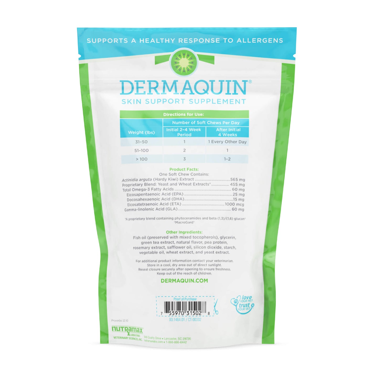 dermaquin skin support large dogs 31+ lbs 60 ct