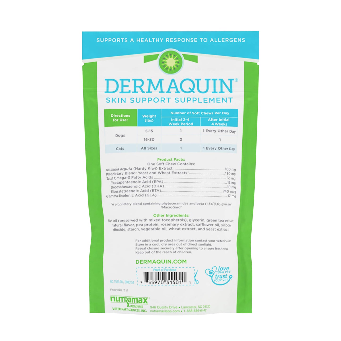 dermaquin skin support sm/med dogs 5-30 lbs & cats of all sizes 60 ct