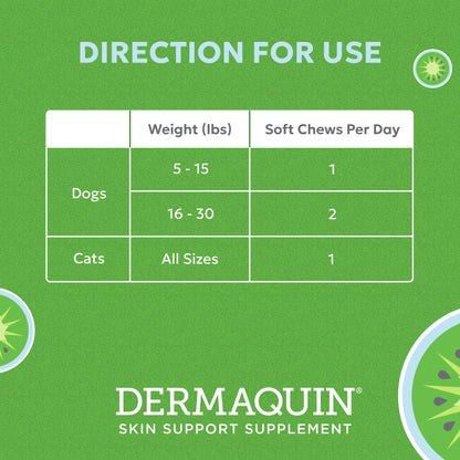 Dermaquin Skin Support Sm/Med Dogs 5-30 lbs & Cats of All Sizes 60 ct