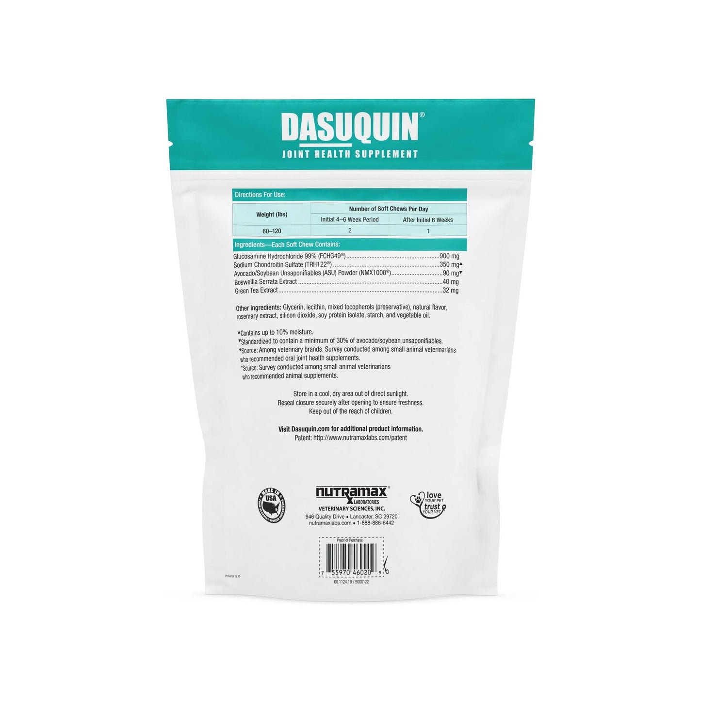 nutramax dasuquin for large dogs 60lbs and over, joint health supplement, soft chews, 84 count