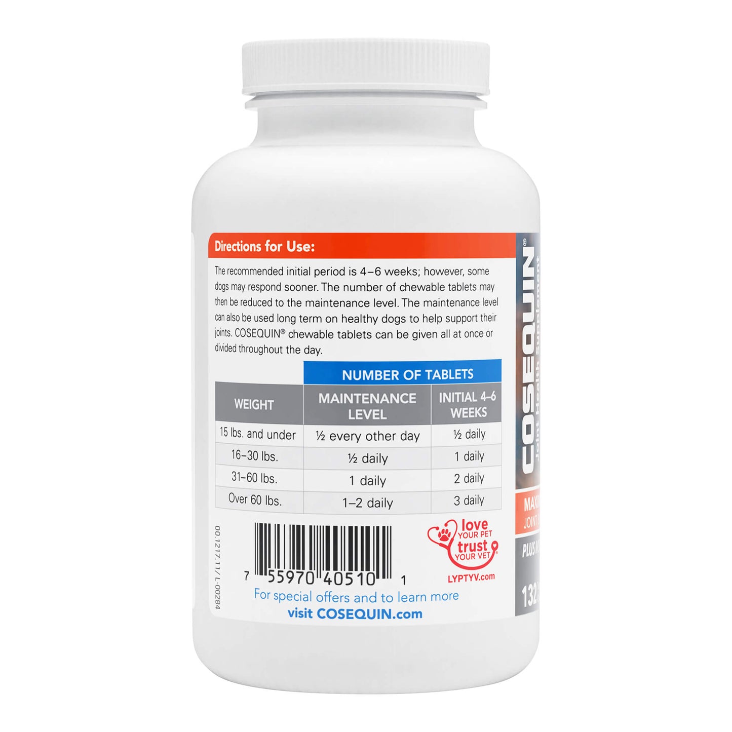 cosequin joint health supplement plus msm for dogs  132 chewable tablets