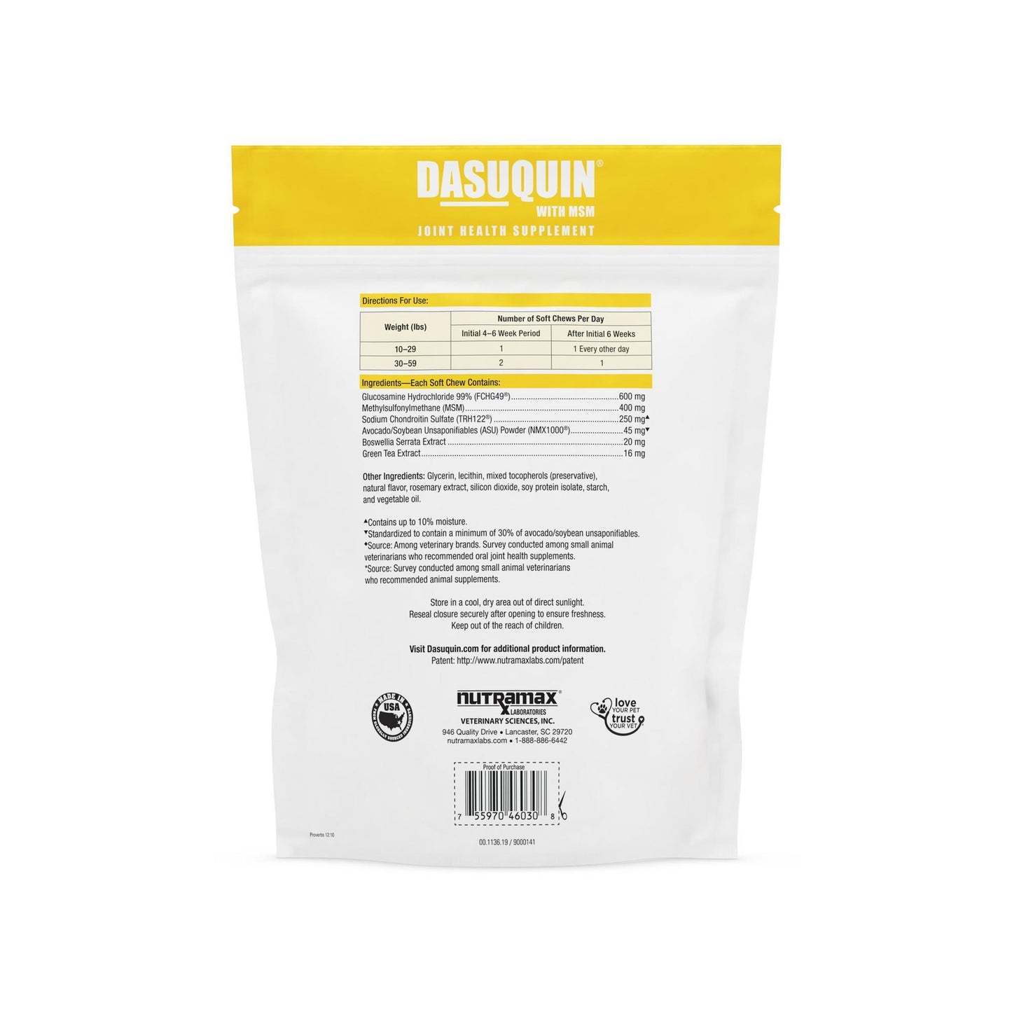 nutramax dasuquin with msm for small to medium dogs, joint health supplement, soft chews, 84 count