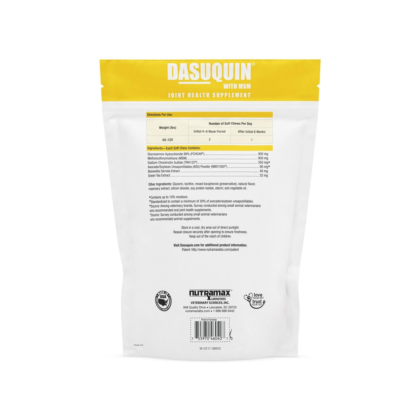 nutramax dasuquin with msm for large dogs 60lbs and over, joint health supplement, soft chews, 84 count