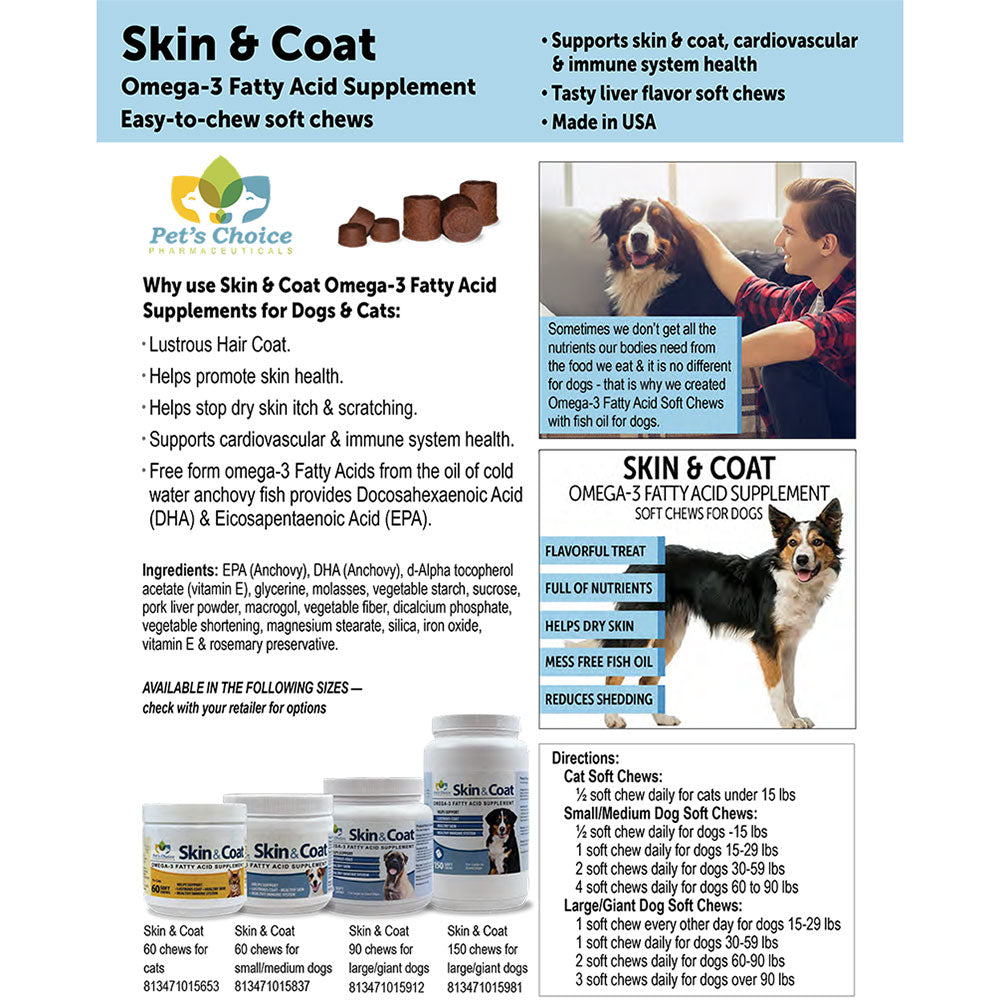 skin & coat omega 3 soft chews, small to med dogs, 60 ct