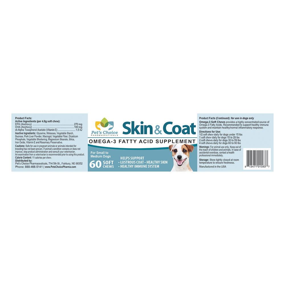 skin & coat omega 3 soft chews, small to med dogs, 60 ct