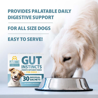Pet's Choice Gut Instincts Probiotic Supplement Powder Packets for Dogs, 30 ct, Veterinary Formulated Dog Probiotics with Vitamins for Gut Health, Digestive Balance, Diarrhea Support, Chicken Flavor