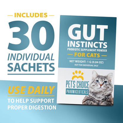 Pet's Choice Gut Instincts Probiotic Supplement Powder Packets for Cats, 30 ct, Veterinary Formulated Cat Probiotics with Vitamins for Gut Health, Digestive Balance, Diarrhea Support, Chicken Flavor