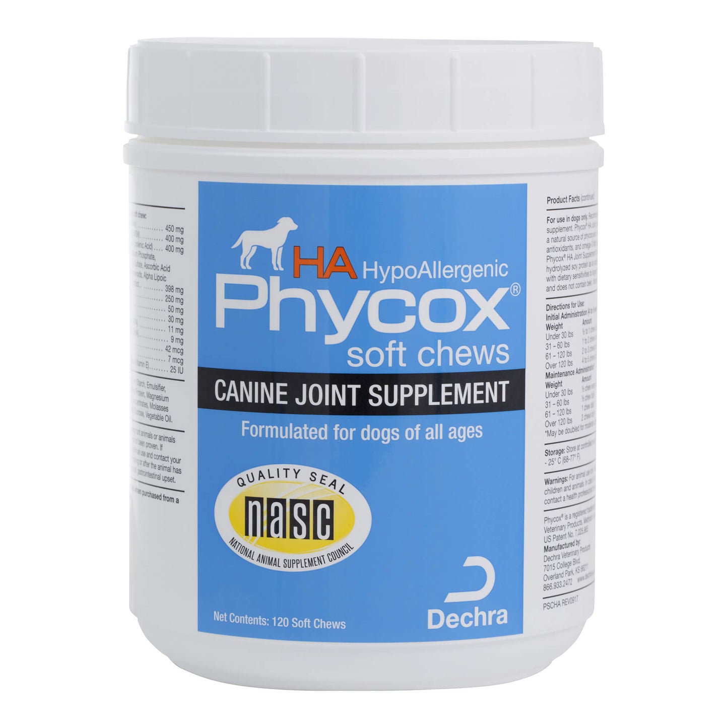phycox ha hypoallergenic dog joint supplement soft chews, 120 ct