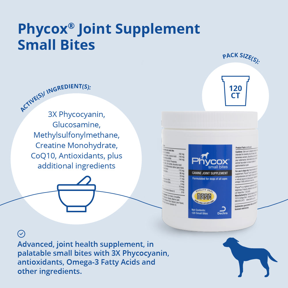 phycox dog joint supplement small bites, 120 ct