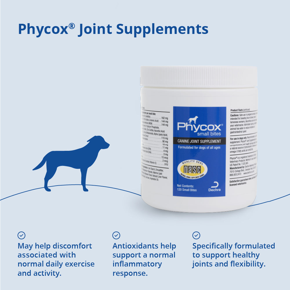 phycox dog joint supplement small bites, 120 ct