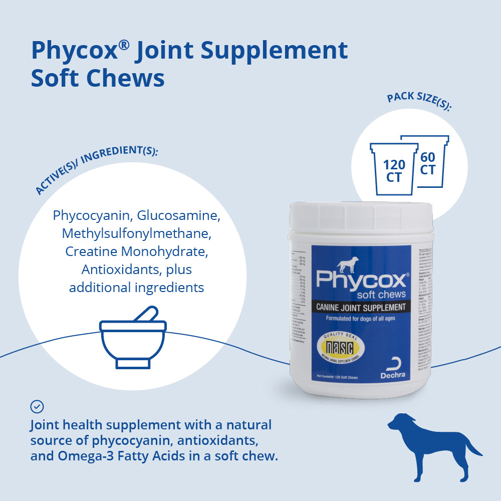 phycox canine joint support soft chews, 120 ct