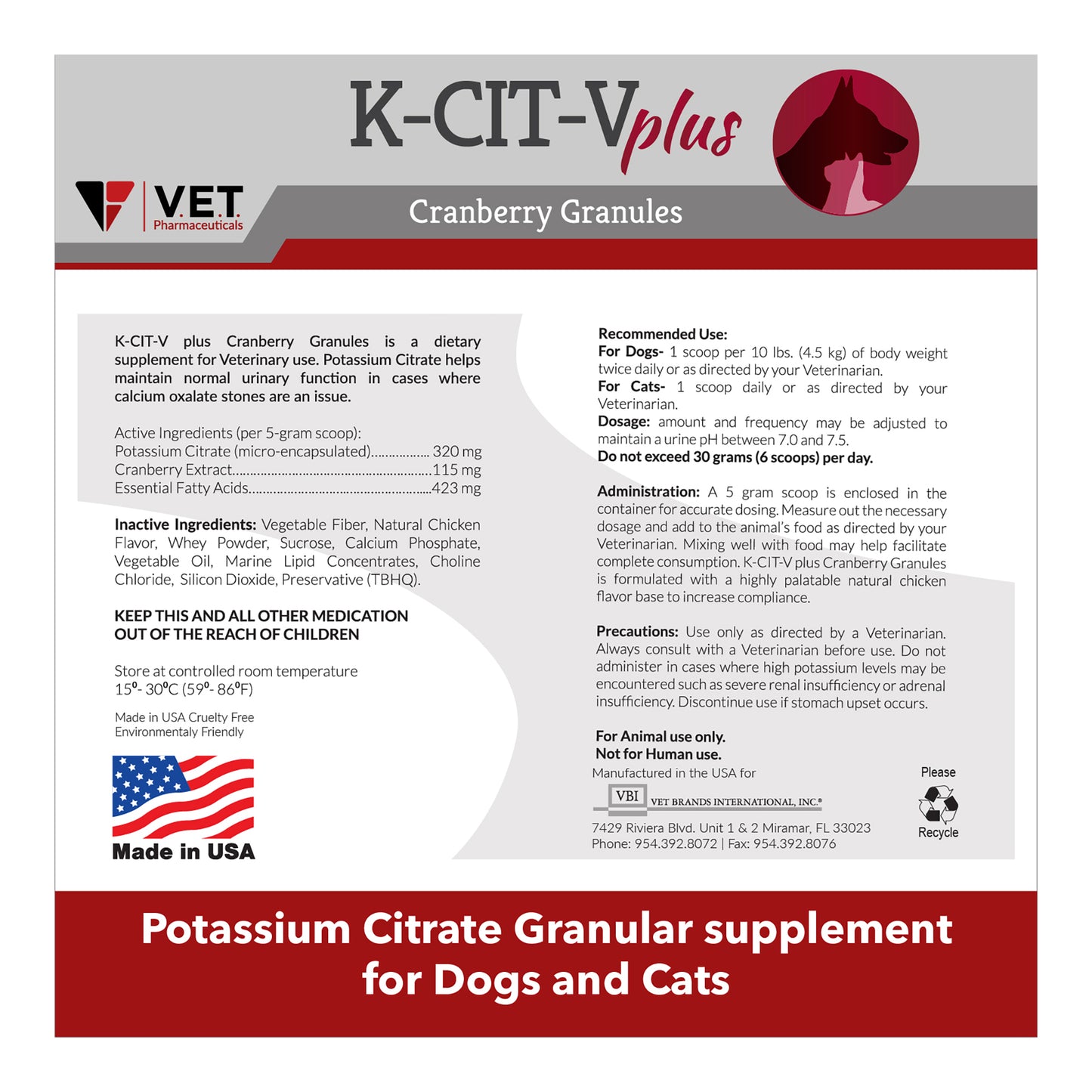 k-cit-v plus cranberry 300 gm granules for dogs and cats