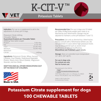 K-CIT-V Potassium Citrate Chewable Tablets, 640mg, 100ct