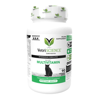 VetriScience NuCat Multi Vitamin for Cats, 90 Chewable Tablets - Complete MultiVitamin Supports Skin