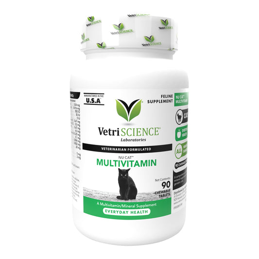 VetriScience NuCat Multi Vitamin for Cats, 90 Chewable Tablets - Complete MultiVitamin Supports Skin