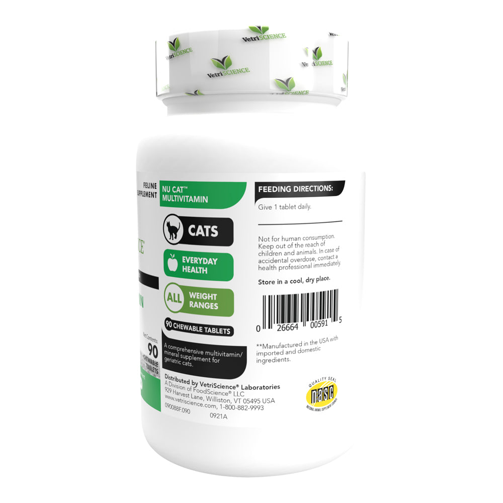 vetriscience nucat multi vitamin for cats, 90 chewable tablets - complete multivitamin supports skin