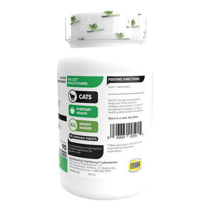 VetriScience NuCat Multi Vitamin for Cats, 90 Chewable Tablets - Complete MultiVitamin Supports Skin