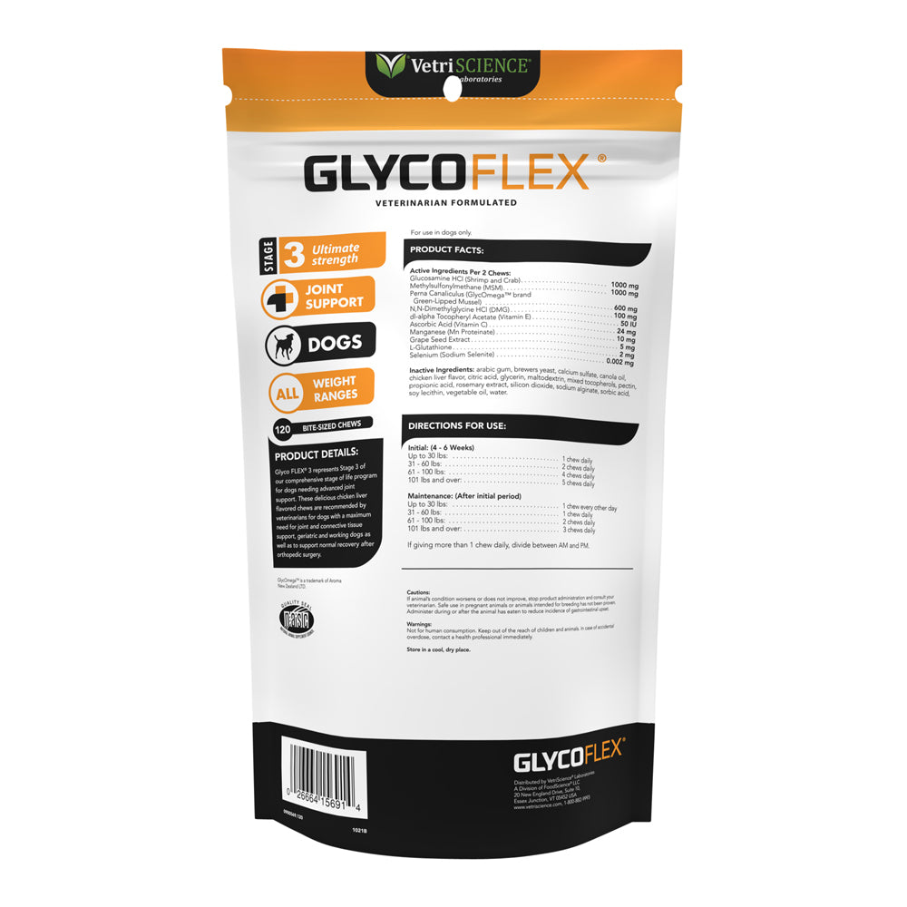 glyco flex 3 joint support for dogs  120 bite sized chews